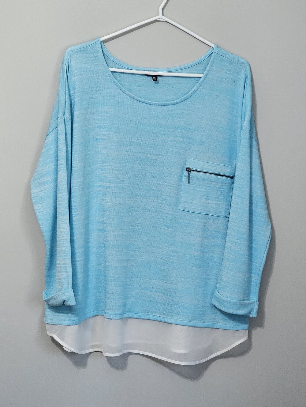 George XXL Aqua Blue Layered Look Sweater Top Zip Pocket